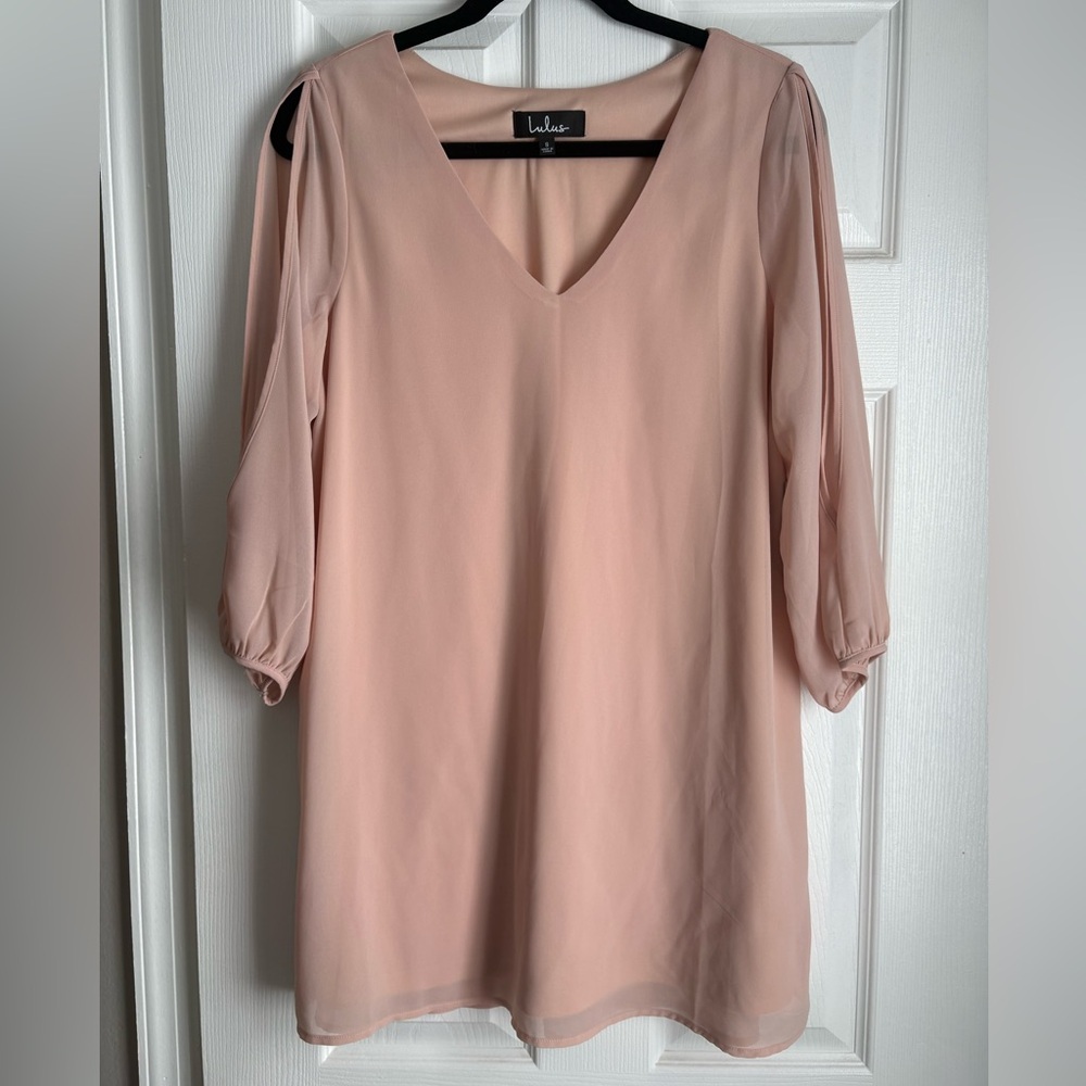 Lulu's Blush V-Neck Flowy Mini Dress